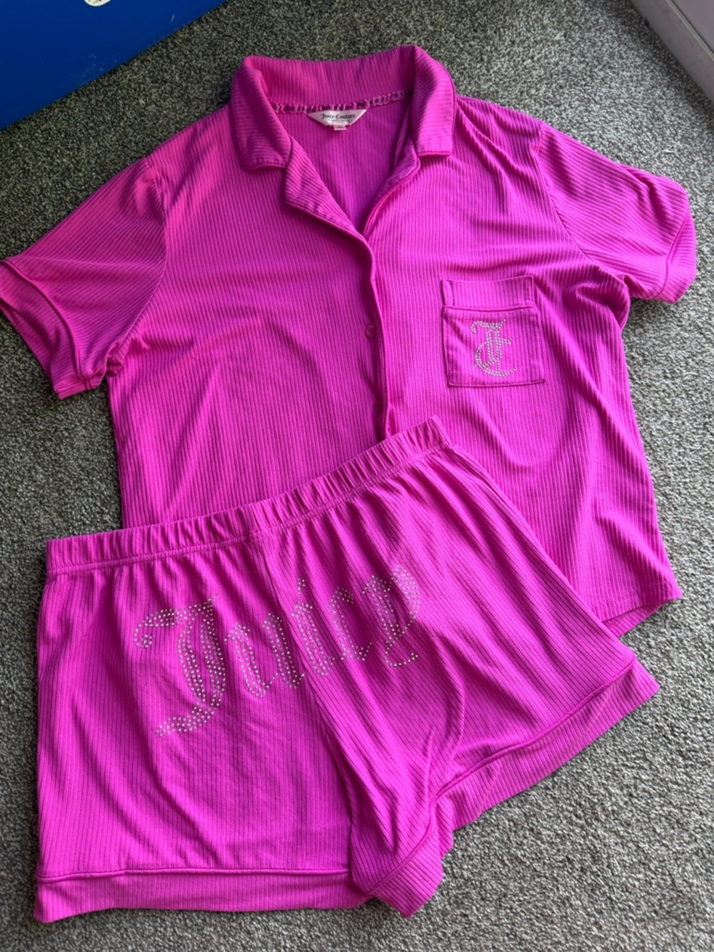 Juicy Couture Hot Pink Ribbed Short-Sleeve Pajama Set with Crystal Script